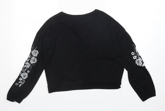 New Look Girls Black Floral  Pullover Jumper Size 14-15 Years