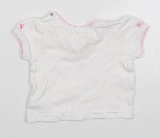 BHS Girls White   Basic T-Shirt Size 3-6 Months  - Embroidered Flowers on Sleeves