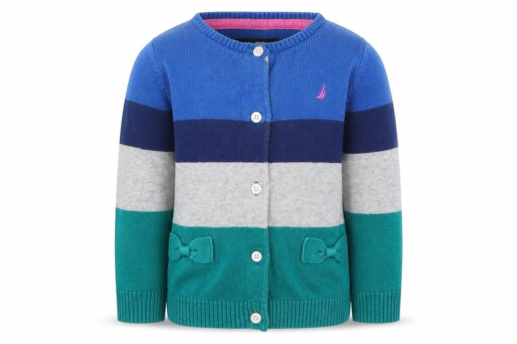 Nautica Girls Blue Striped  Cardigan Jumper Size 2 Years