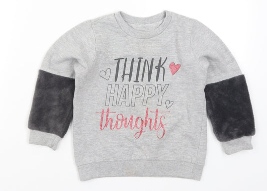 Pep&Co Girls Grey   Pullover Sweatshirt Size 2-3 Years  - Think Happy Thoughts