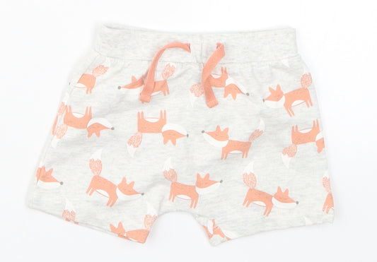 Preworn Girls Grey Animal Print  Cropped Trousers Size 9 Months  - Fox Print