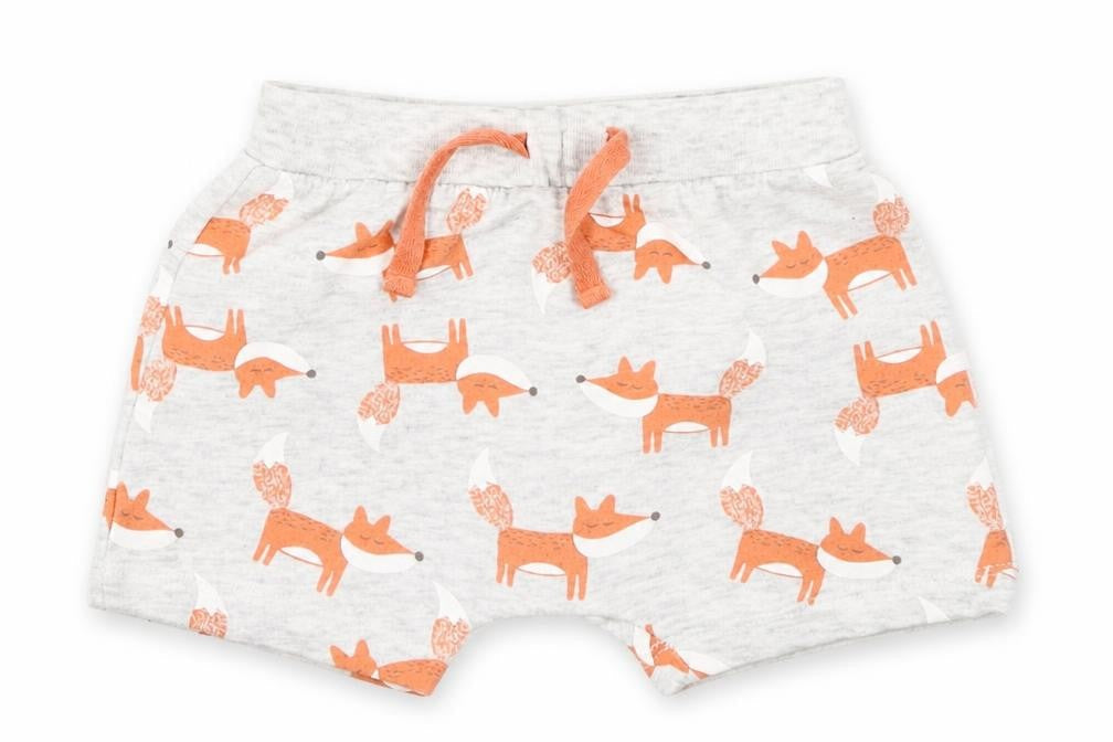 Front view of Preworn girls’ grey animal print cropped trousers, size 9, months - fox print