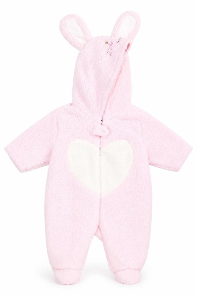 Front view of Early Days girls’ pink geometric babydoll one piece, size 0-3, months