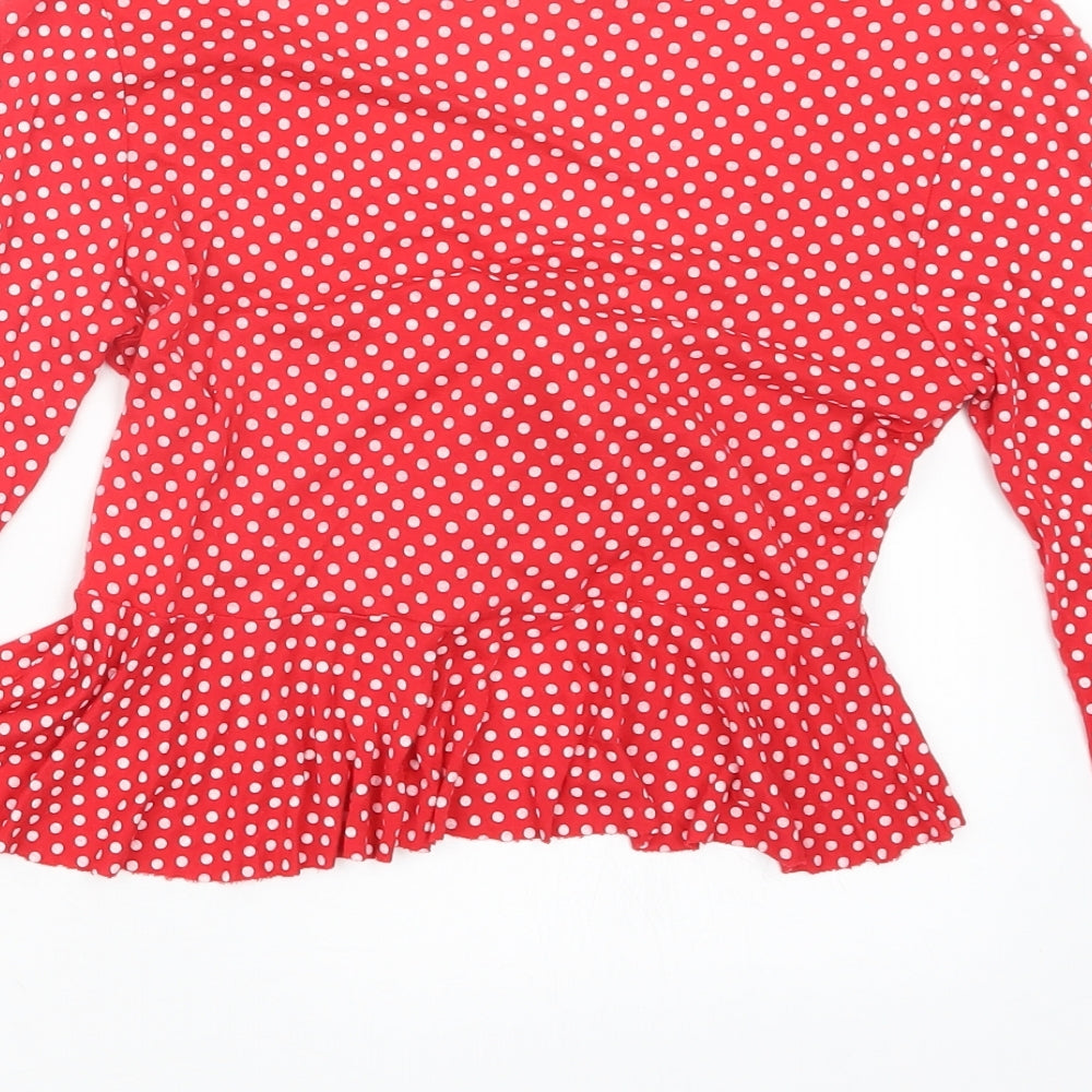 PRETTYLITTLETHING Womens Red Polka Dot  Basic T-Shirt Size 6