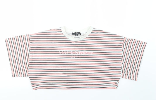 Missguided Womens Pink Striped  Cropped T-Shirt Size 8