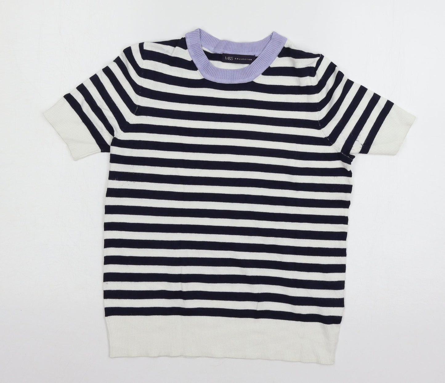 MArks Womens White Striped Knit Basic T-Shirt Size 6