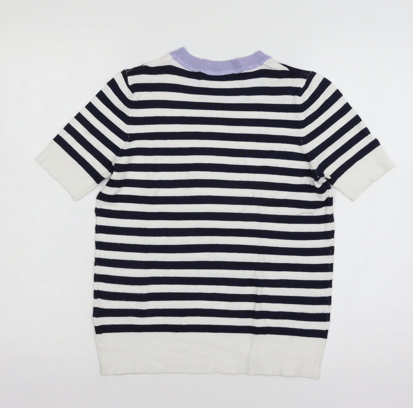 MArks Womens White Striped Knit Basic T-Shirt Size 6