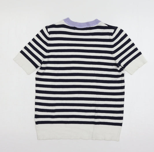 MArks Womens White Striped Knit Basic T-Shirt Size 6