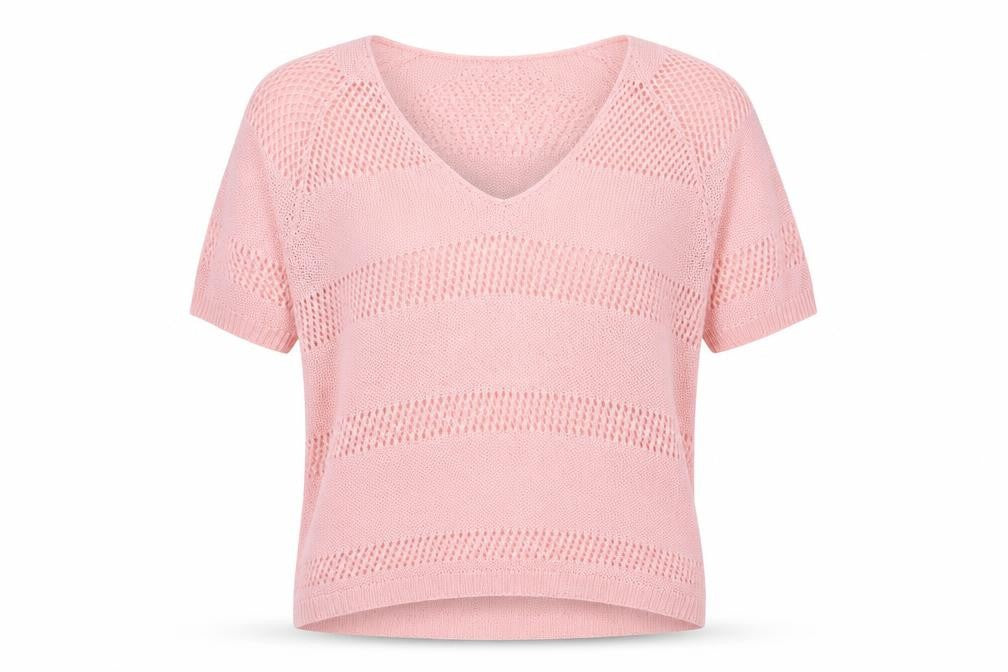 Front view of Papaya women’s pink knit jumper, size UK 14