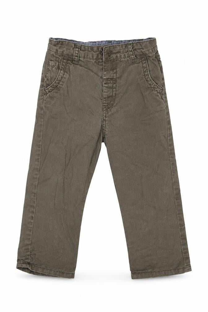 Front view of Matalan boys’ brown cropped trousers, size 12-18, months - waist 16in; inside leg 12