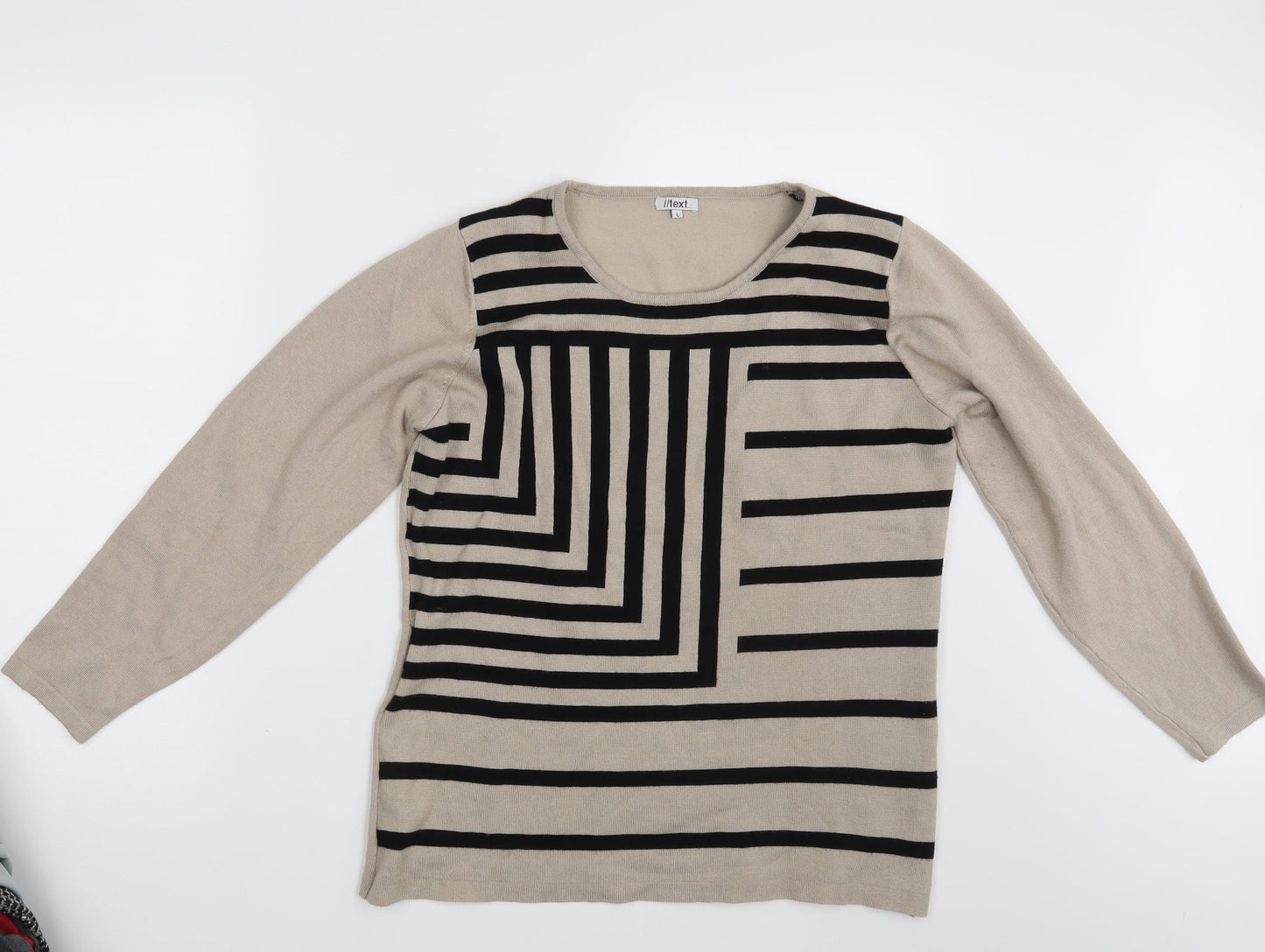 Text Womens Beige Geometric  Pullover Jumper Size L