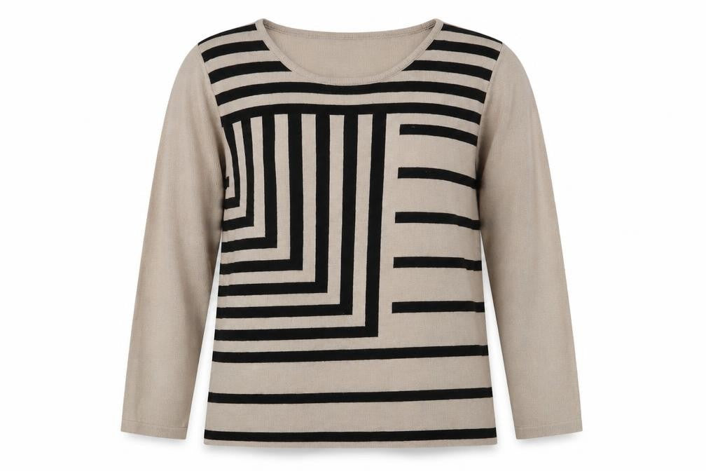 Text Womens Beige Geometric  Pullover Jumper Size L