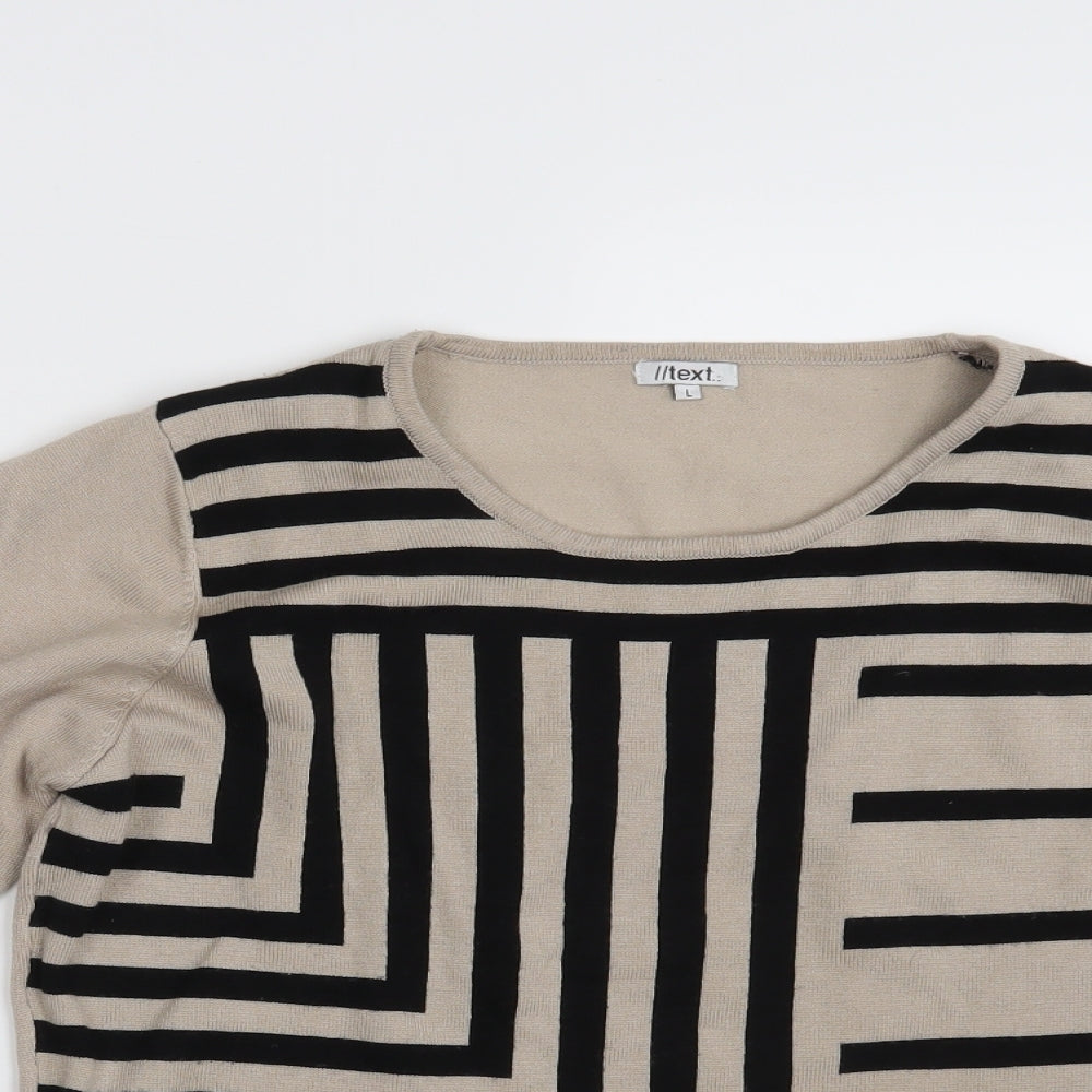 Text Womens Beige Geometric  Pullover Jumper Size L