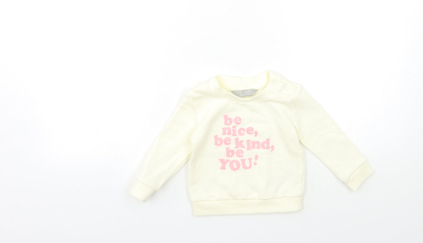 Primark Baby White   Pullover Jumper Size 6-9 Months  - BE NICE BE KIND