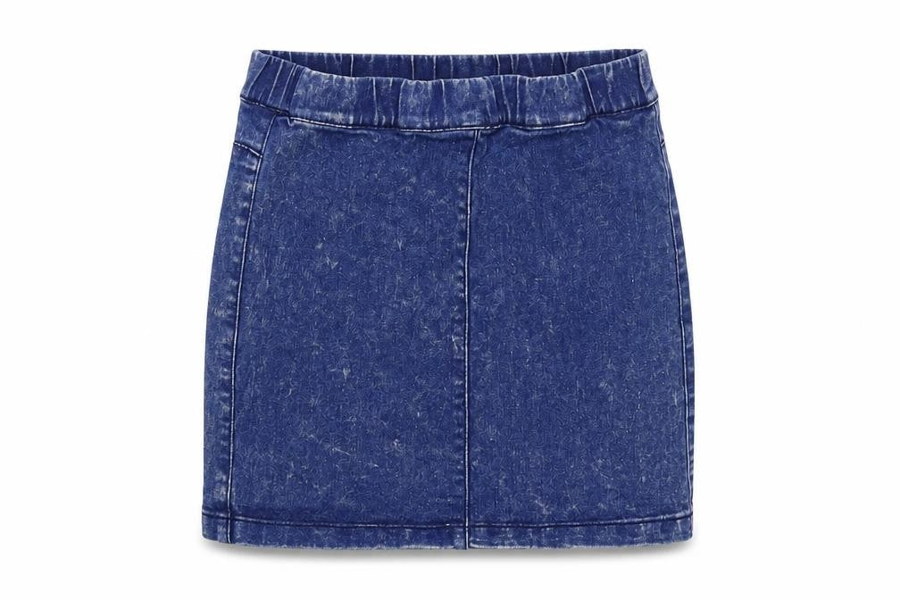 Front view of Denim & Co. women’s blue denim mini skirt, size UK 8