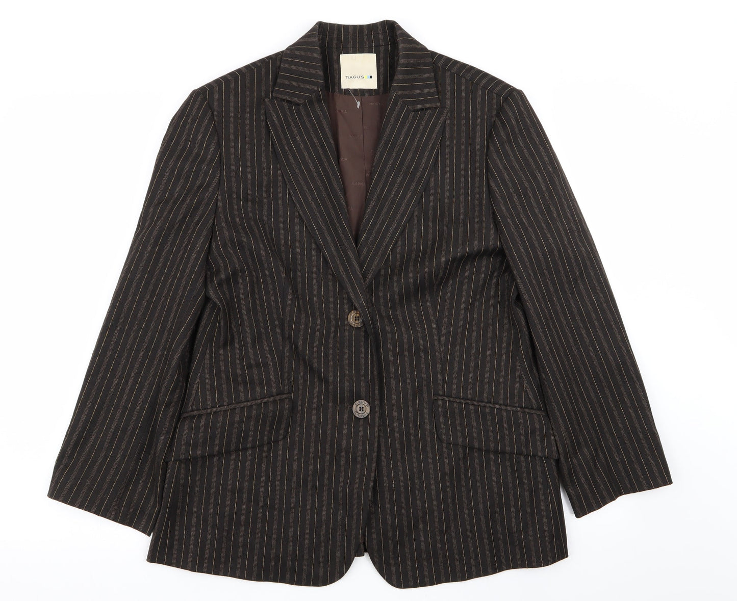 tiagu.s Womens Brown Striped  Jacket Blazer Size 14