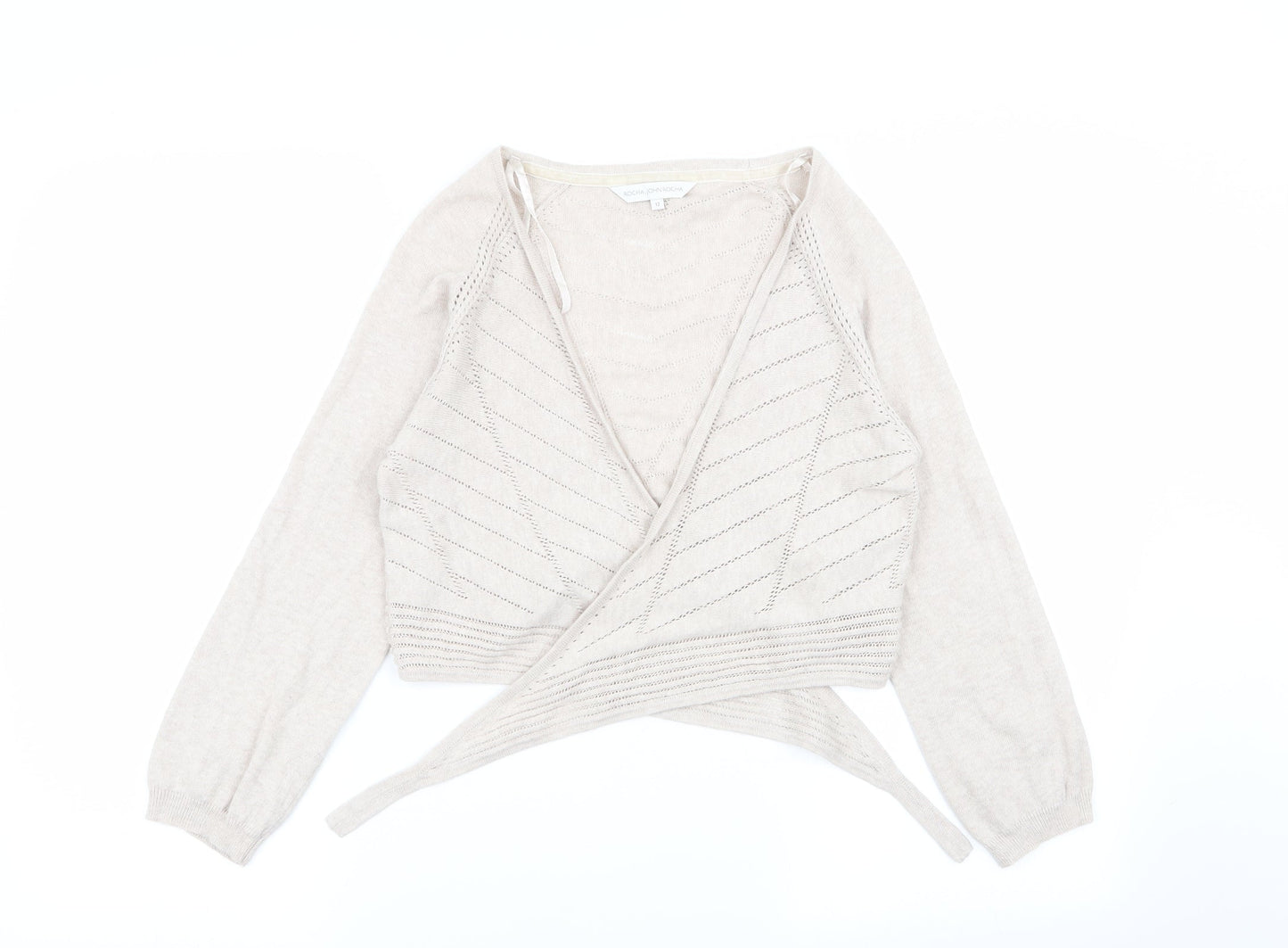 RJR.John Rocha Womens Beige Geometric  Cardigan Jumper Size 12