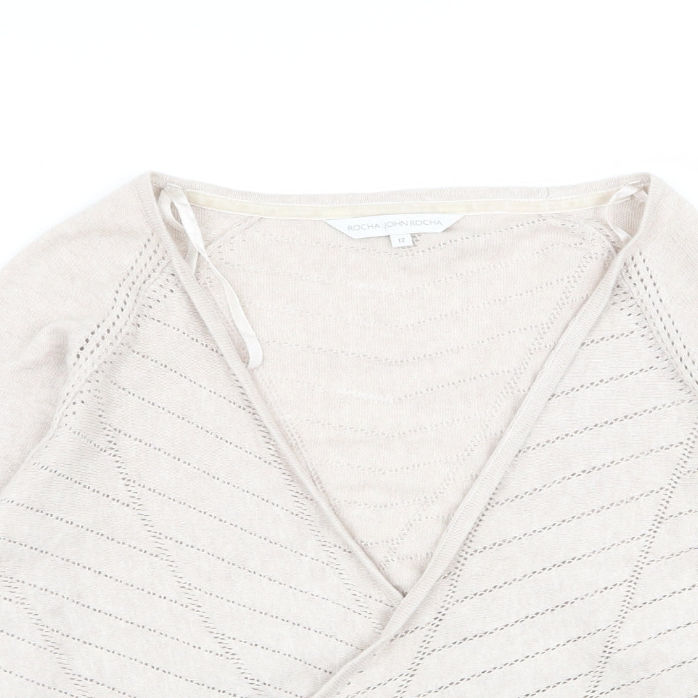 RJR.John Rocha Womens Beige Geometric  Cardigan Jumper Size 12