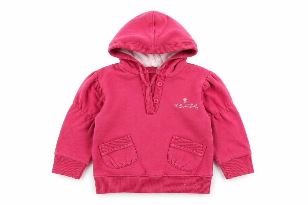 Front view of montefiore girls’ pink jumper, size 18-24, months