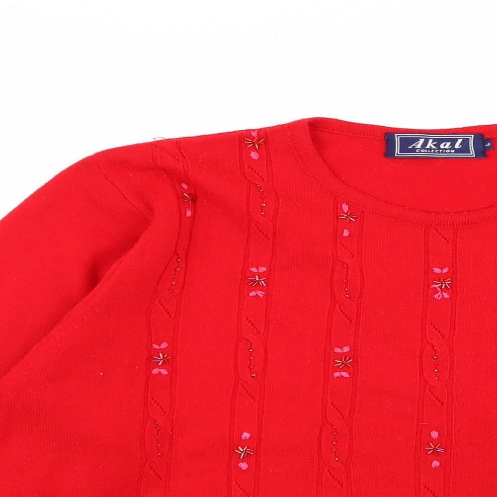 akal Womens Red Floral  Pullover Jumper Size L