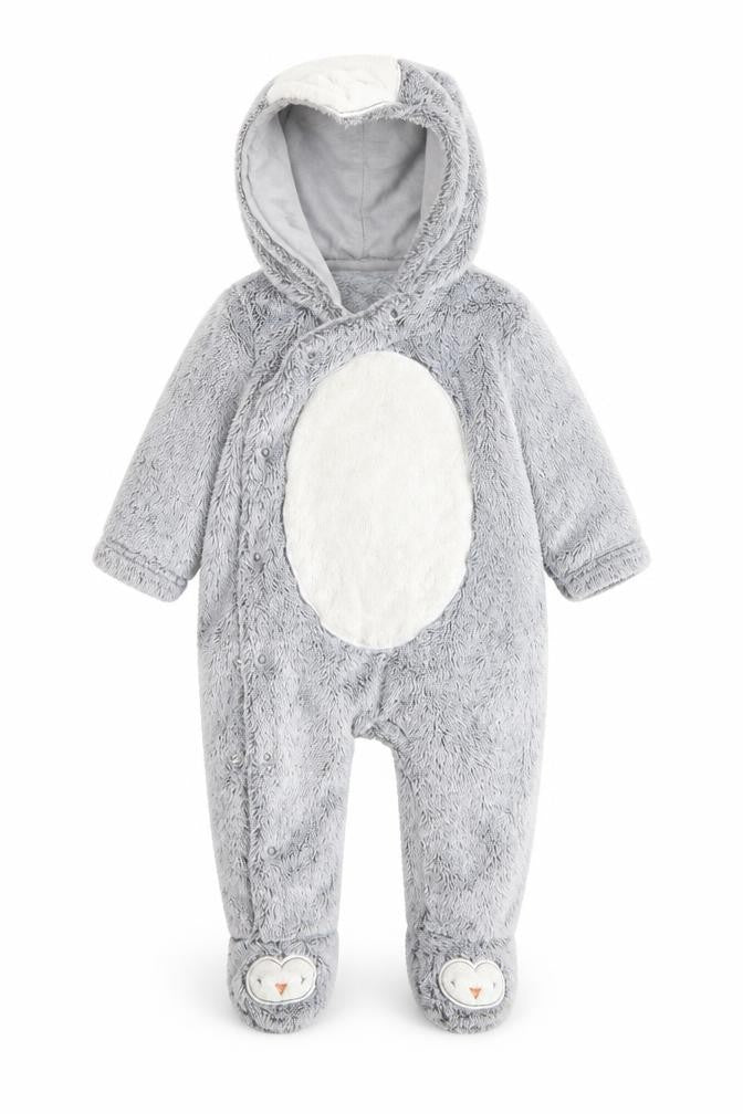 Front view of Asda George boys’ grey solid babydoll one piece, size 3-6, months