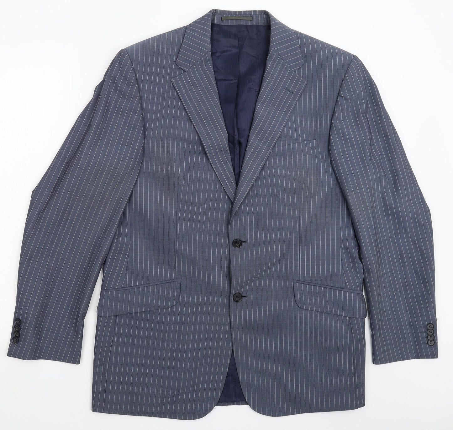 Van Kollem Mens Grey Striped  Jacket Suit Jacket Size 40