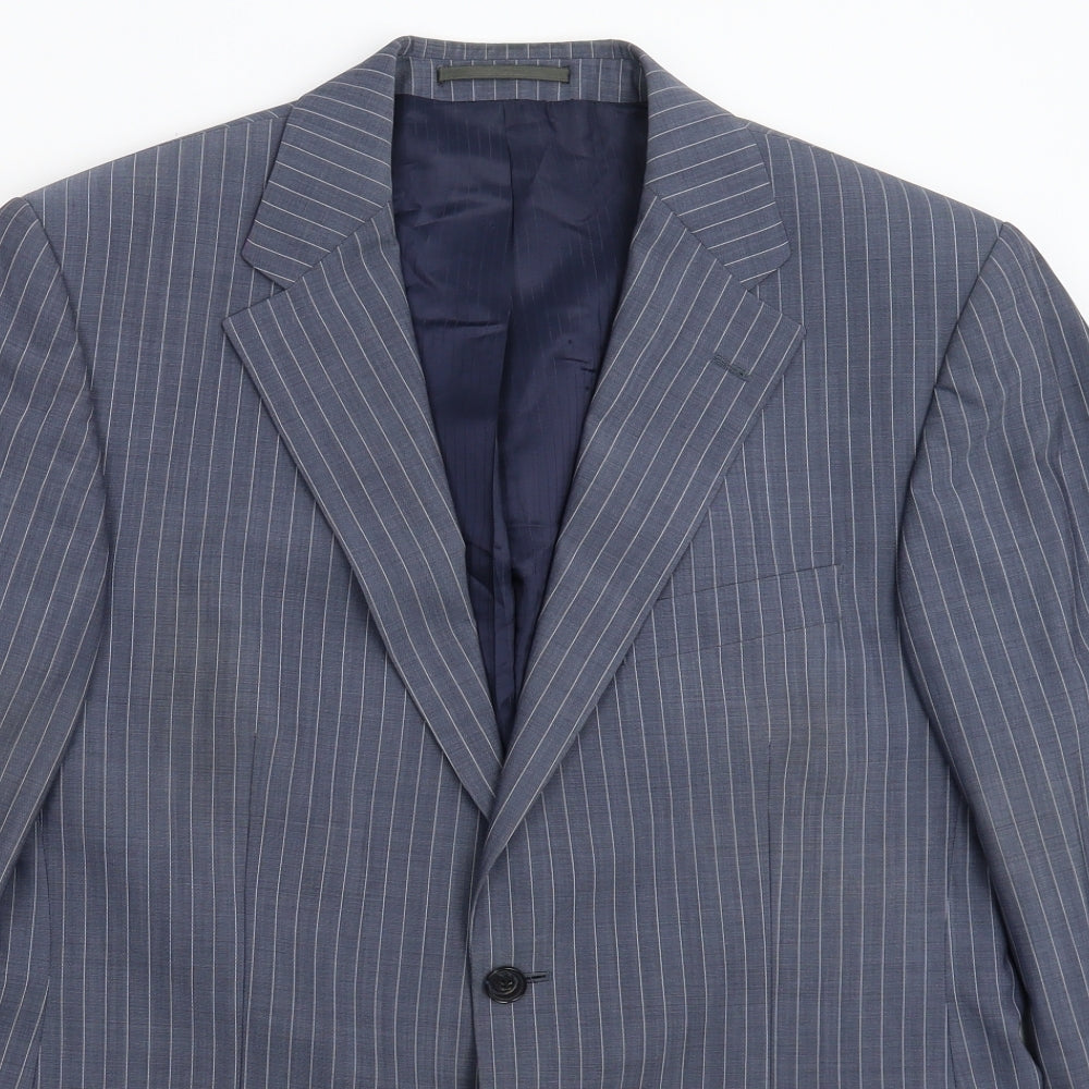 Van Kollem Mens Grey Striped  Jacket Suit Jacket Size 40