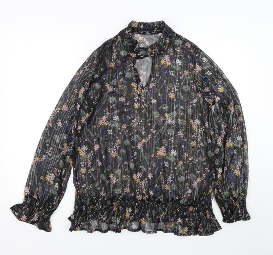 Love & Jeans Womens Black Floral  Basic Blouse Size M