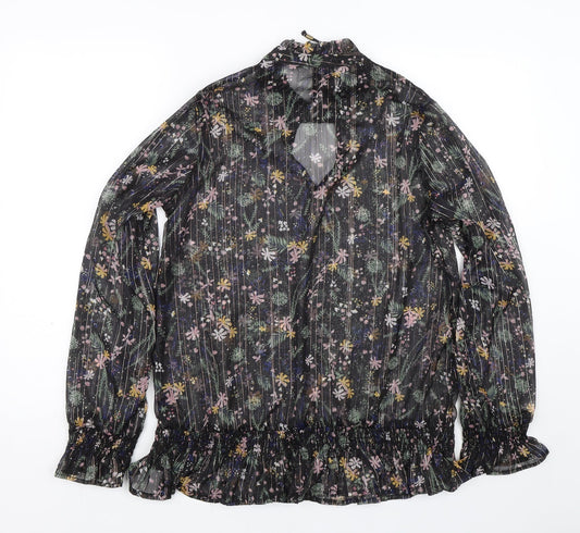 Love & Jeans Womens Black Floral  Basic Blouse Size M