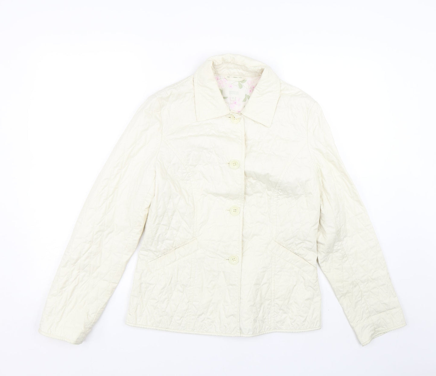 M&S Womens White Argyle/Diamond  Jacket Coat Size 8