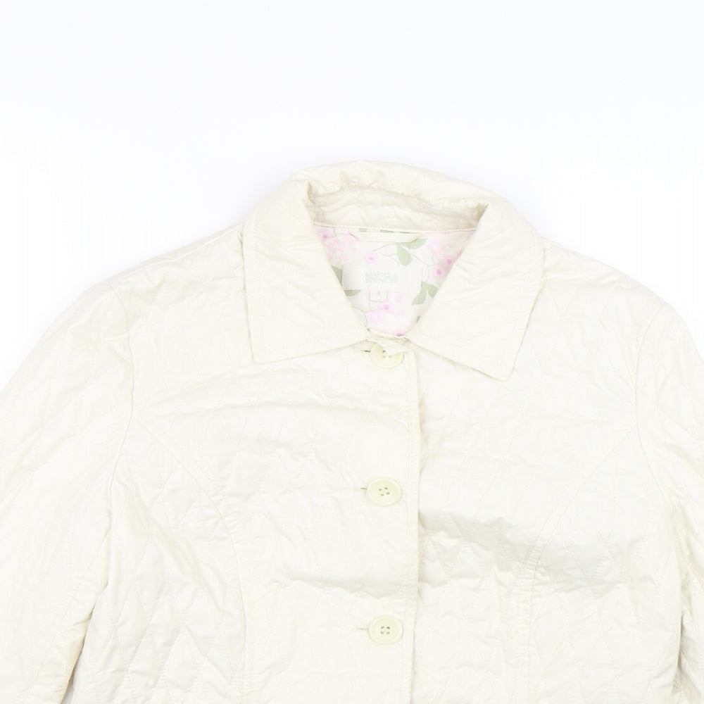 M&S Womens White Argyle/Diamond  Jacket Coat Size 8