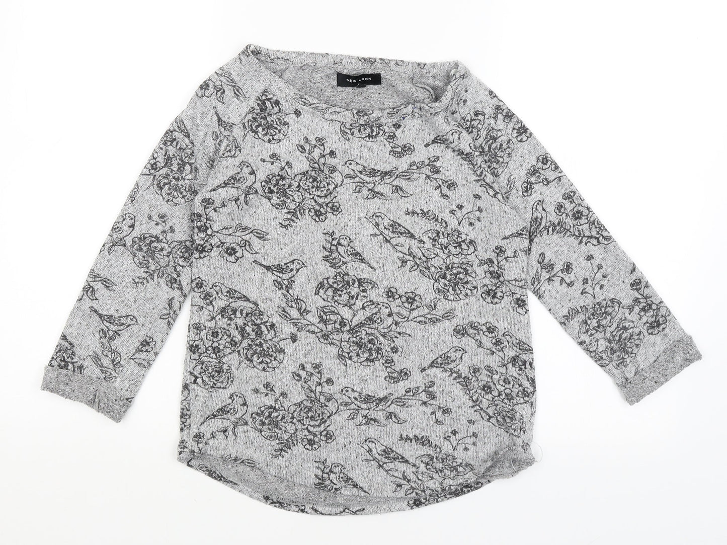 New Look Womens Grey Floral  Pullover Jumper Size 6