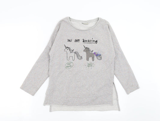 NEXT Girls Grey   Pullover Sweatshirt Size 10 Years  - unicorn