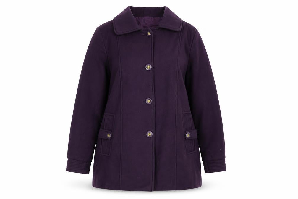 Front view of Gabriella Vicenza women’s purple jacket coat, size UK 10