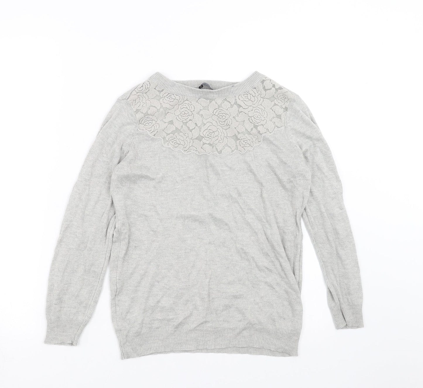 Dorothy Perkins Womens Grey  Knit Pullover Jumper Size 8  - Floral neckline