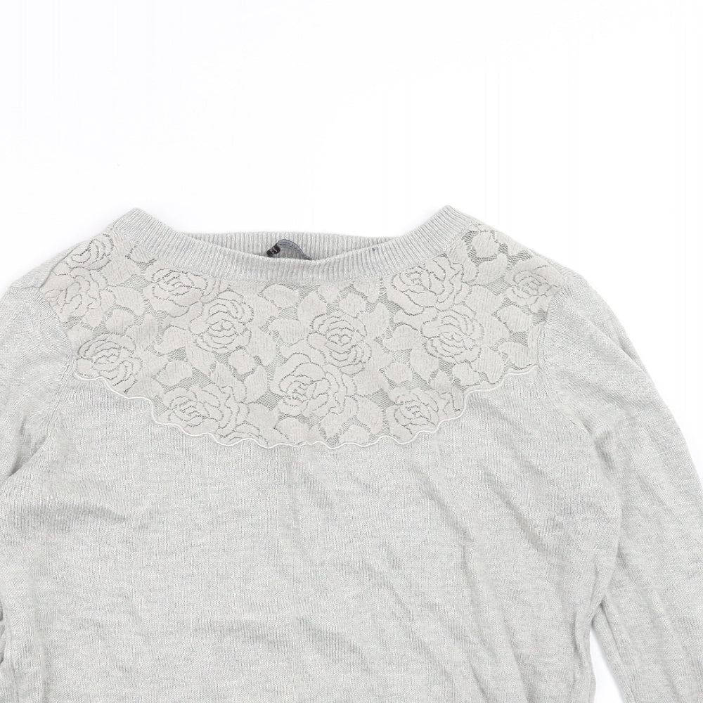 Dorothy Perkins Womens Grey  Knit Pullover Jumper Size 8  - Floral neckline
