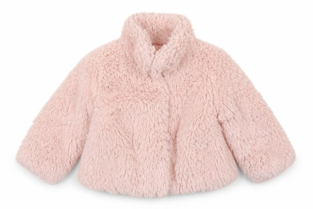 Front view of Early Days girls’ pink overcoat coatigan, size 6-9, months