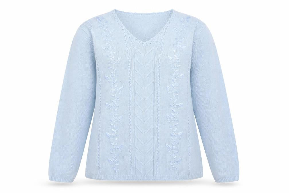 Jumper Womens Blue Floral  Pullover Jumper Size S