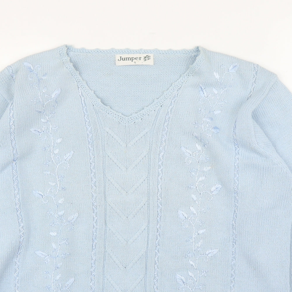 Jumper Womens Blue Floral  Pullover Jumper Size S