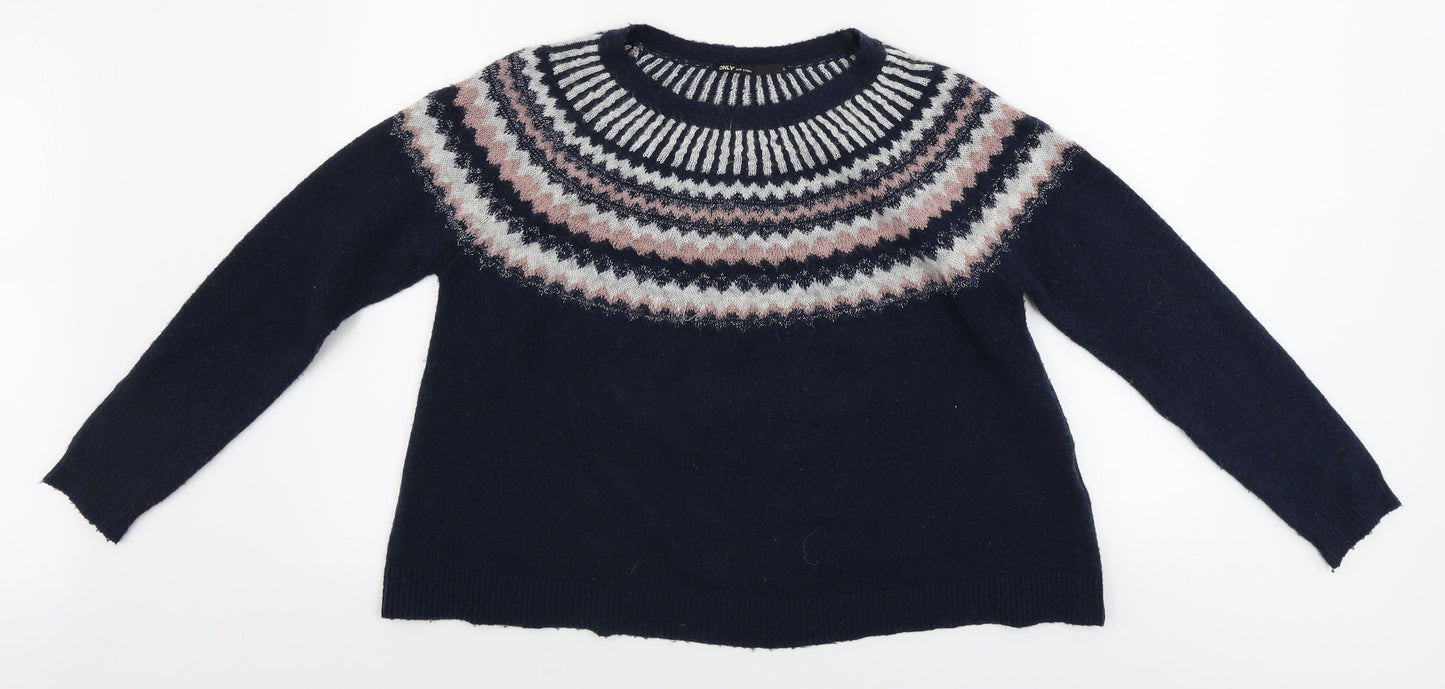 Only Womens Blue Geometric  Pullover Jumper Size S
