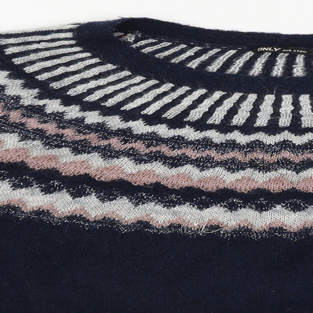 Only Womens Blue Geometric  Pullover Jumper Size S