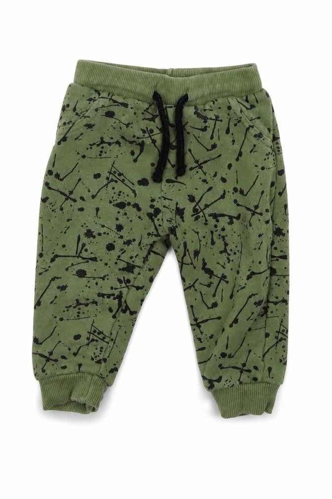 Front view of F&F girls’ green geometric jogger leggings, size 6-9, months - elasticated waist