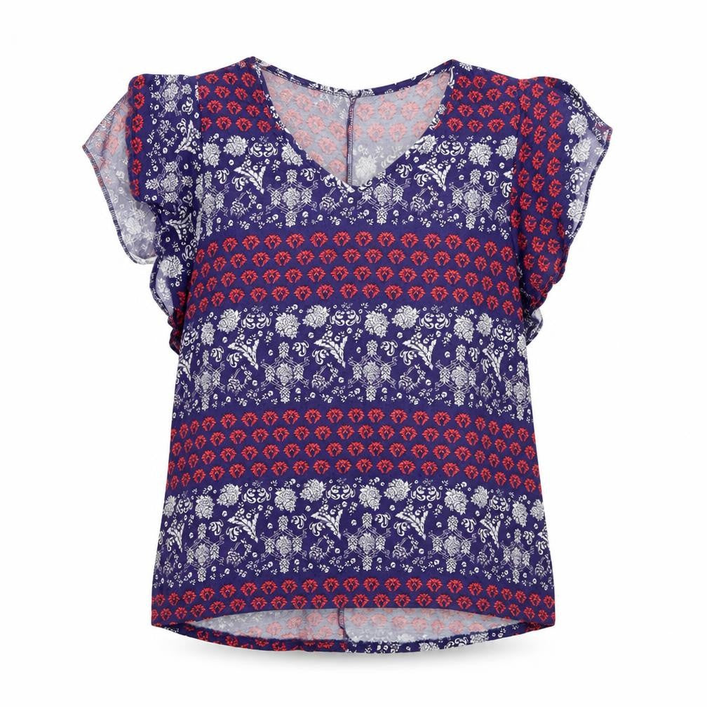 Peacocks Womens Blue Geometric  Basic Button-Up Size 14
