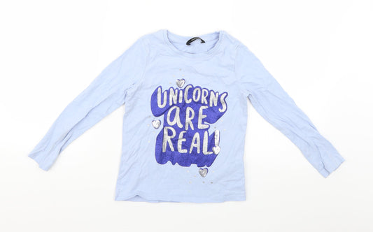 George Girls Blue Geometric  Basic T-Shirt Size 5-6 Years