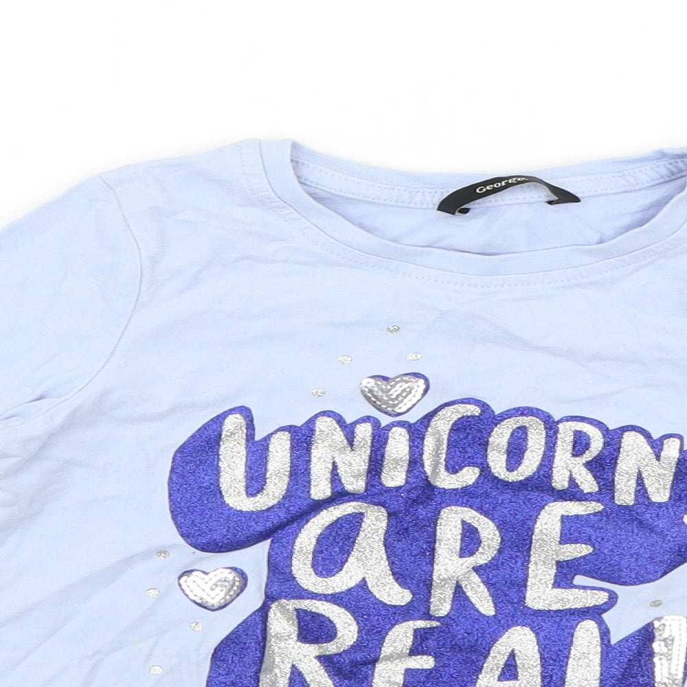 George Girls Blue Geometric  Basic T-Shirt Size 5-6 Years
