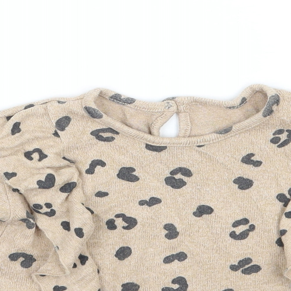 George Girls Beige Animal Print  Basic T-Shirt Size 9-12 Months