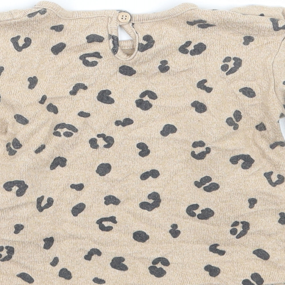 George Girls Beige Animal Print  Basic T-Shirt Size 9-12 Months
