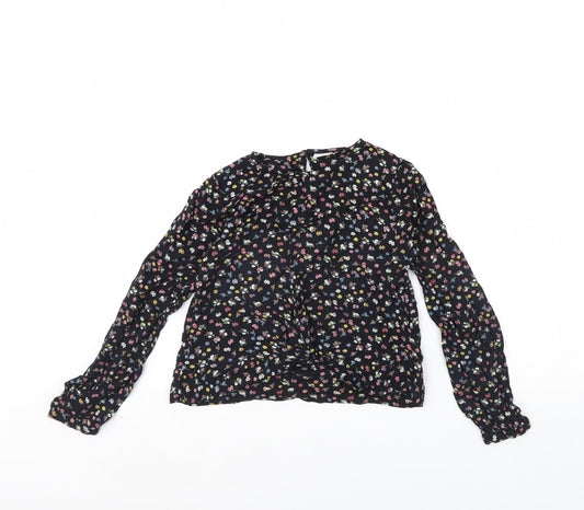 NEXT Girls Black Floral  Basic Blouse Size 10 Years