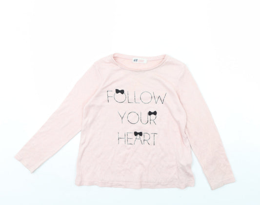 H&M Girls Pink   Pullover Jumper Size 6 Years  - Follow Your Heart