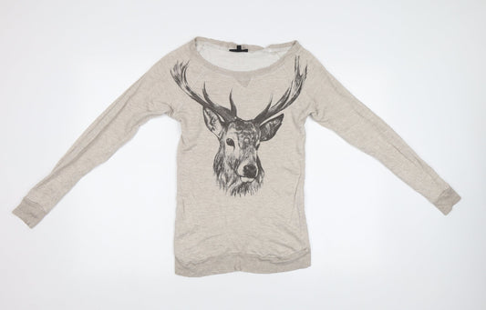 Warehouse Womens Beige   Henley Sweatshirt Size 6  - Stag